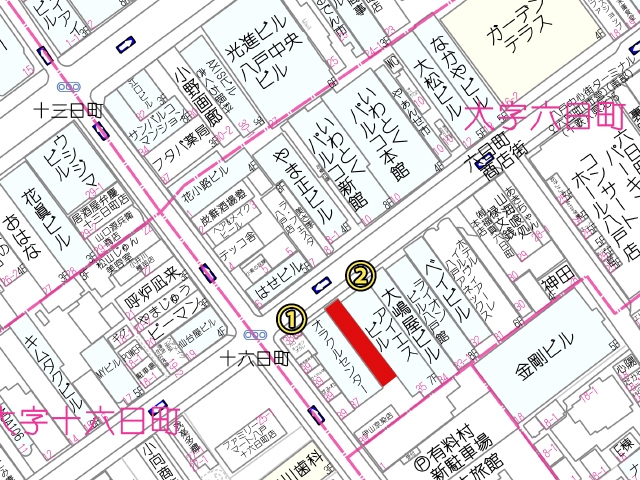六日町36ビル周辺の所在地図